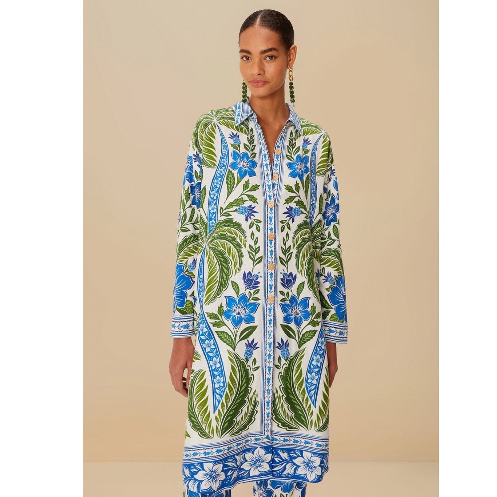 FARM Rio Off-White Tropicance Lenzing Ecovero Euroflax Chemise Top Size XS NWT